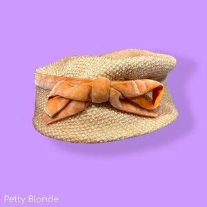Vintage Woven Pillbox Hat with Orange Velvet Bow Unique 1950s Accessory